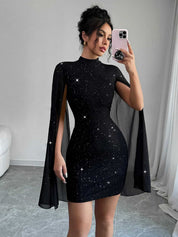 Vivienne Monroe | Glitter Cape Sleeve Mini Dress For Women