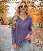 Harriet Baker | Ribbed Button-Front Hoodie Sweater