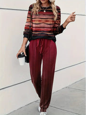 Edith Hall | Ensemble haut à sequins rayés et pantalon jogger