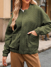 Diana Wood | Quilted Textured Zip-Up Bomber Jacket