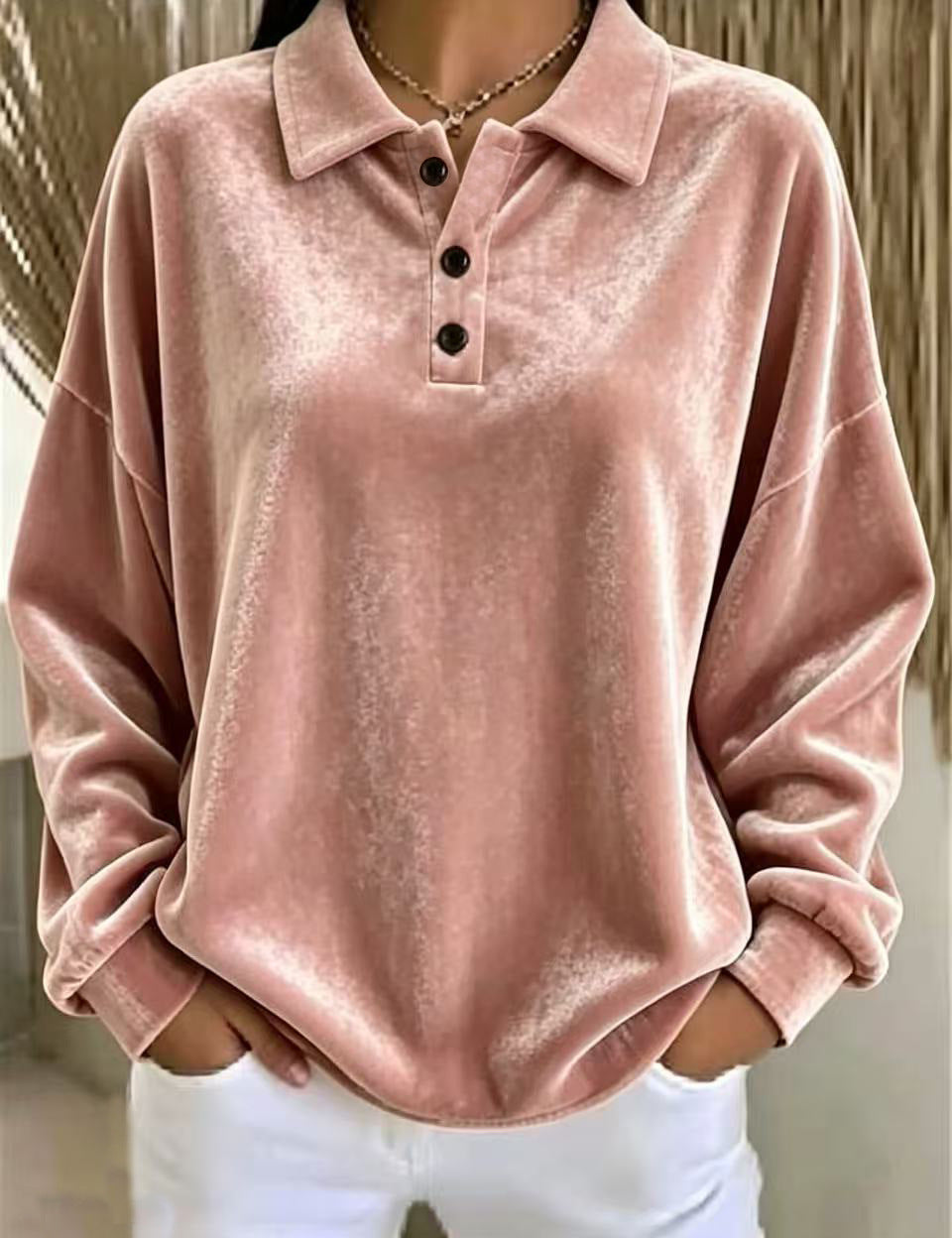 Victoria Cooper | Polo rose en velours à manches longues