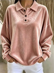 Victoria Cooper | Pink Velvet Long-Sleeve Polo Shirt