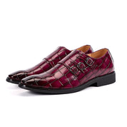 Arthur Thompson | Chaussures noires à triple bride monastique, effet croco