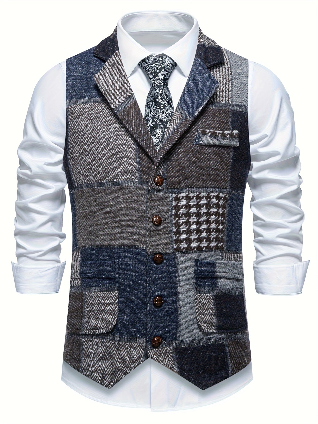 Penelope Shaw | Gilet en tweed patchwork bordeaux et marron