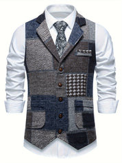 Penelope Shaw | Gilet en tweed patchwork bordeaux et marron