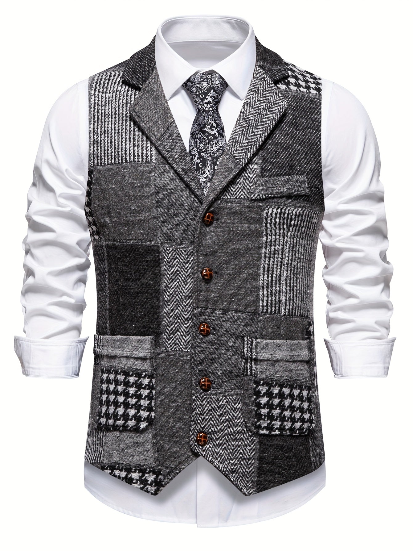 Penelope Shaw | Gilet en tweed patchwork bordeaux et marron