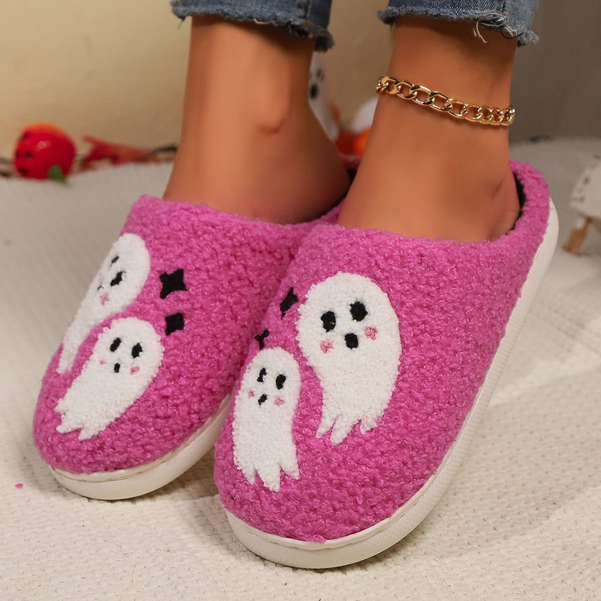 Ghostly Grin | Ghost Halloween Slippers For Women