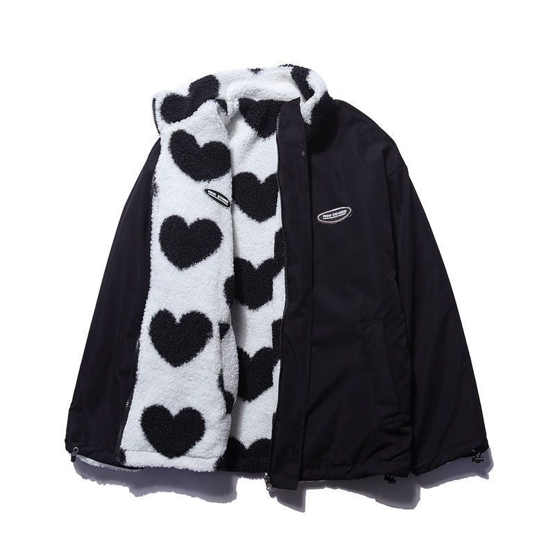 Cecily Wilson | Heart Print Fleece Zip-Up Coat