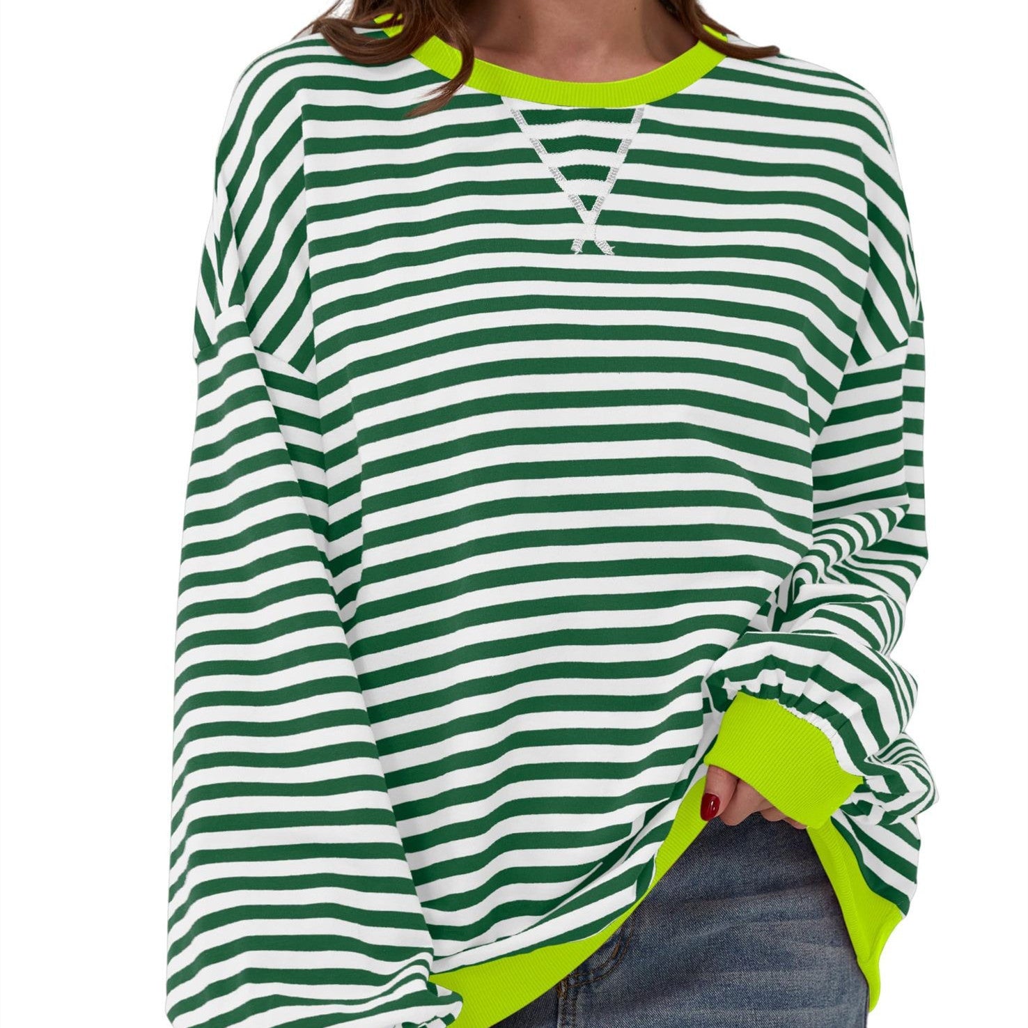 Millicent Turner | Striped Oversized Round Neck Sweatshirt