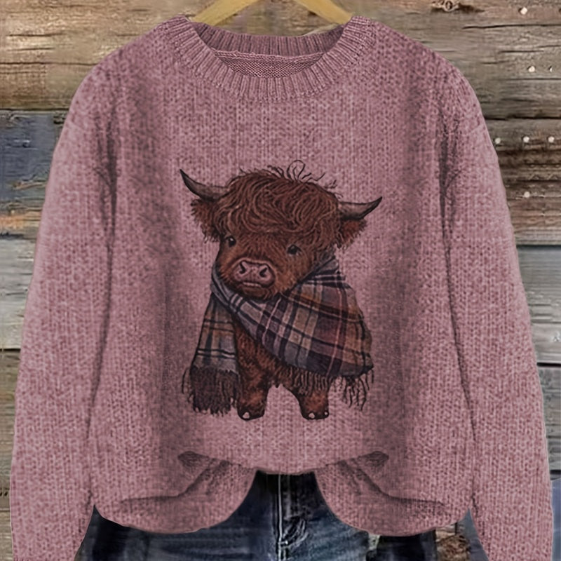 Rosamund Hartley | Pull en grosse maille à imprimé vache des Highlands