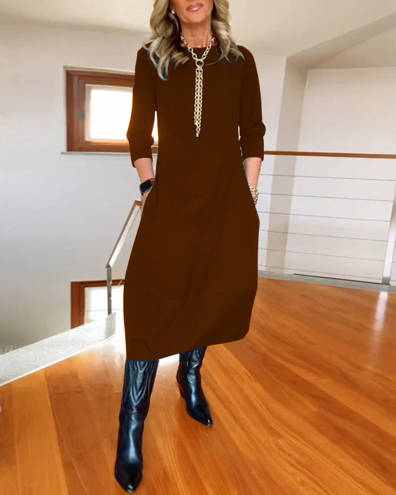 Penelope Hill | Green Round-Neck Midi Dress
