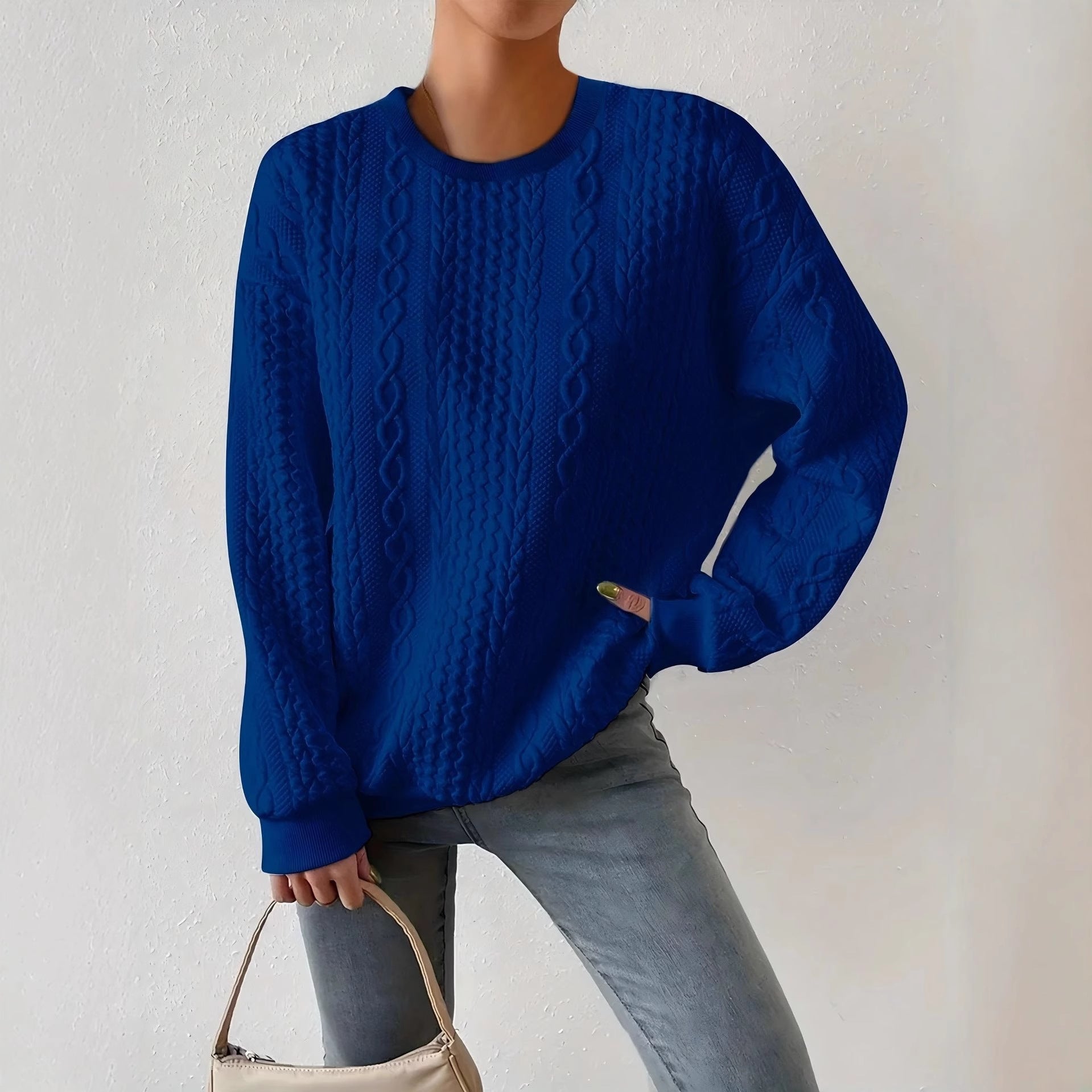 Beatrice Turner | White Cable Knit Crew-Neck Sweater