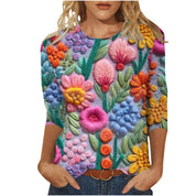 Rosie Evans | 3D Floral Print Round Neck T-Shirt