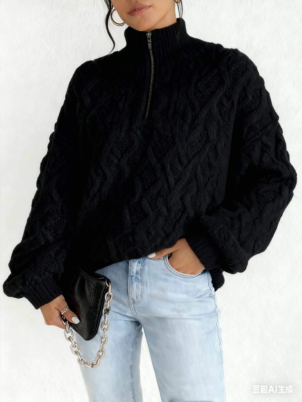 Rosie Kerr | Cable Knit Fleece Half-Zip Pullover