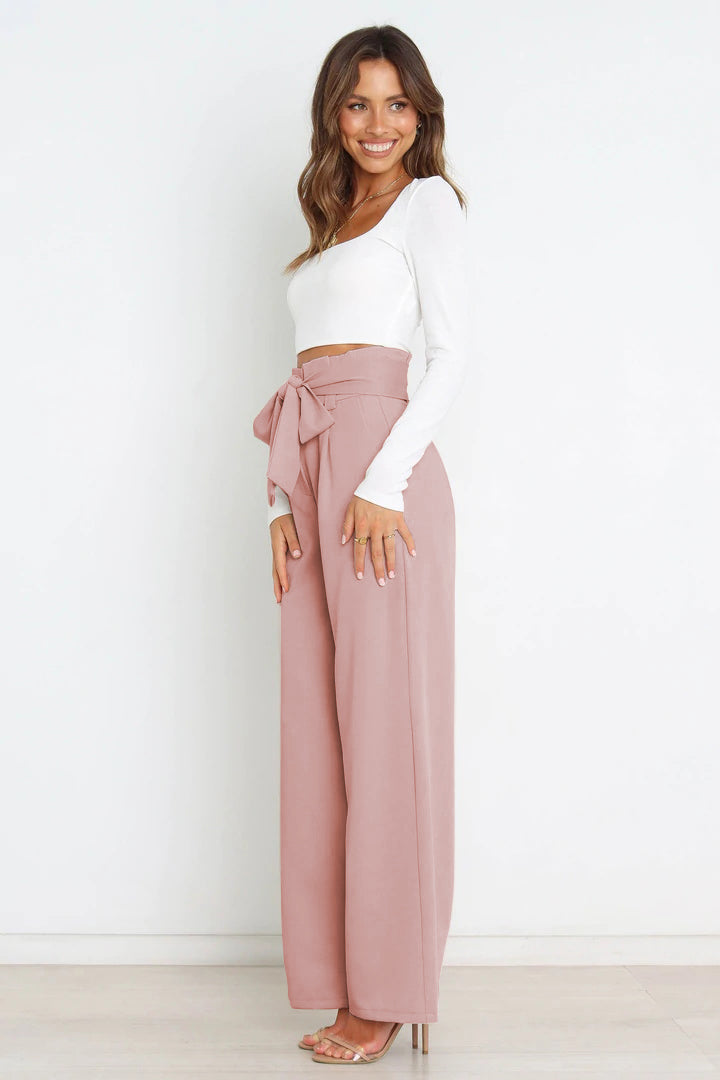 Isabelle Fontaine | Navy High Waist Paperbag Trousers with Bow Detail