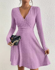 Felicity Harrison | Ribbed Knit Wrap Dress with V-Neck
