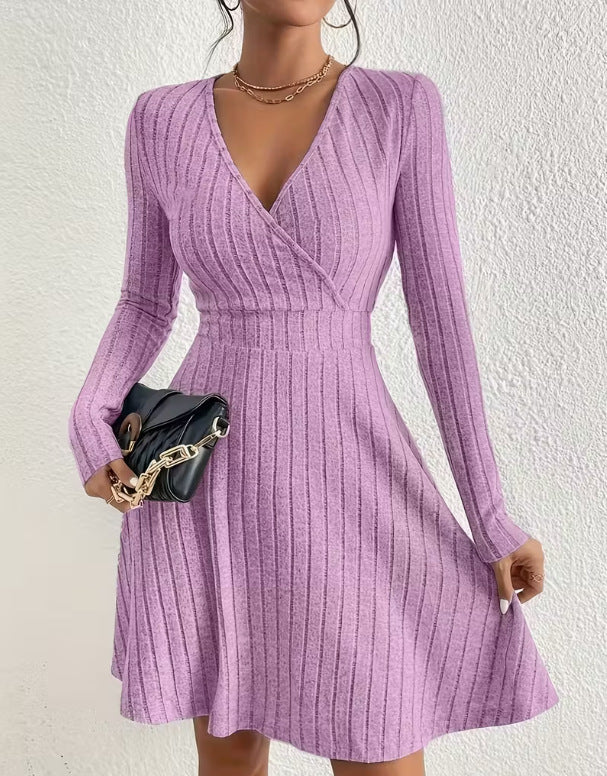 Felicity Harrison | Ribbed Knit Wrap Dress with V-Neck