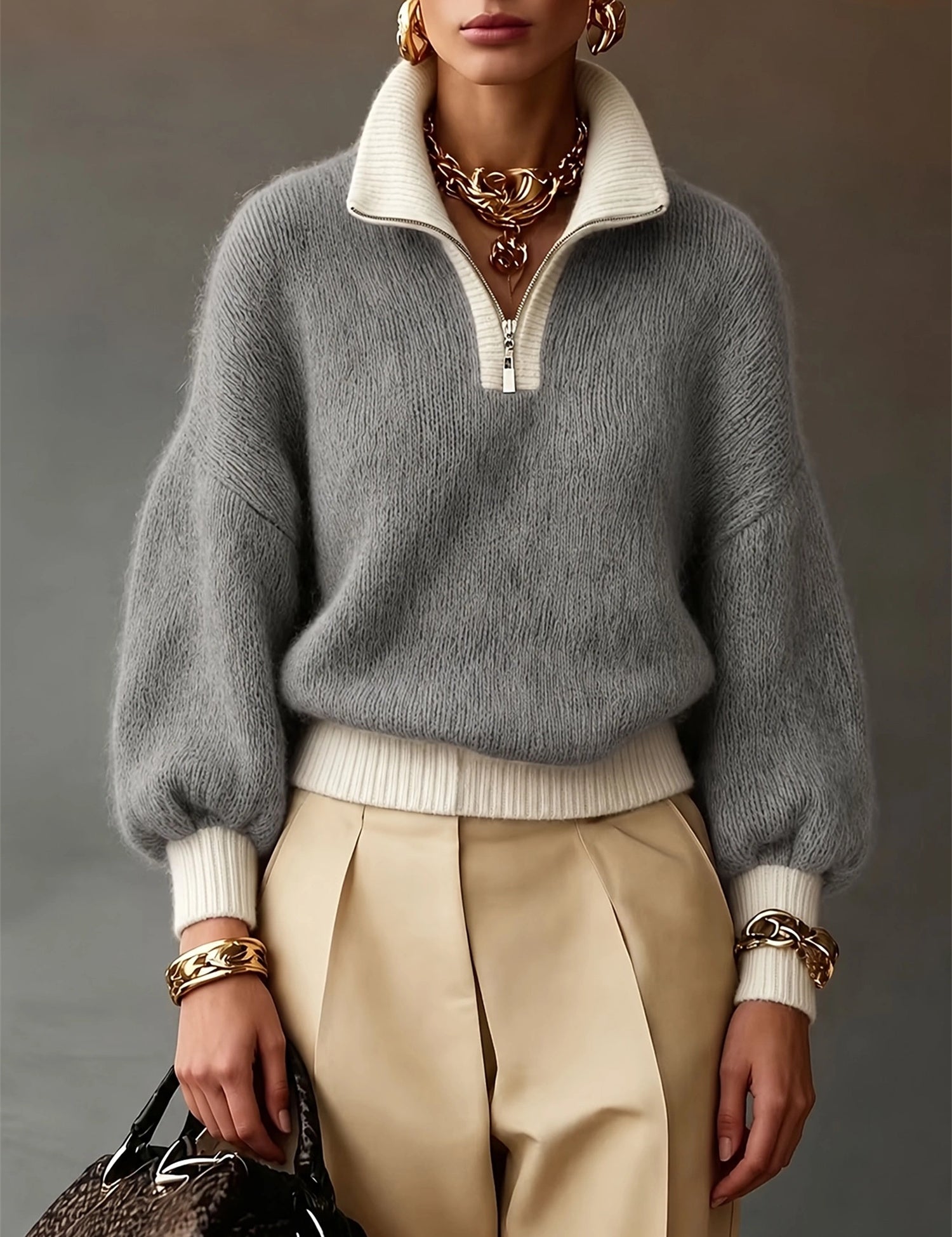 Sophia Pemberton | Pull en maille lilas à col zippé