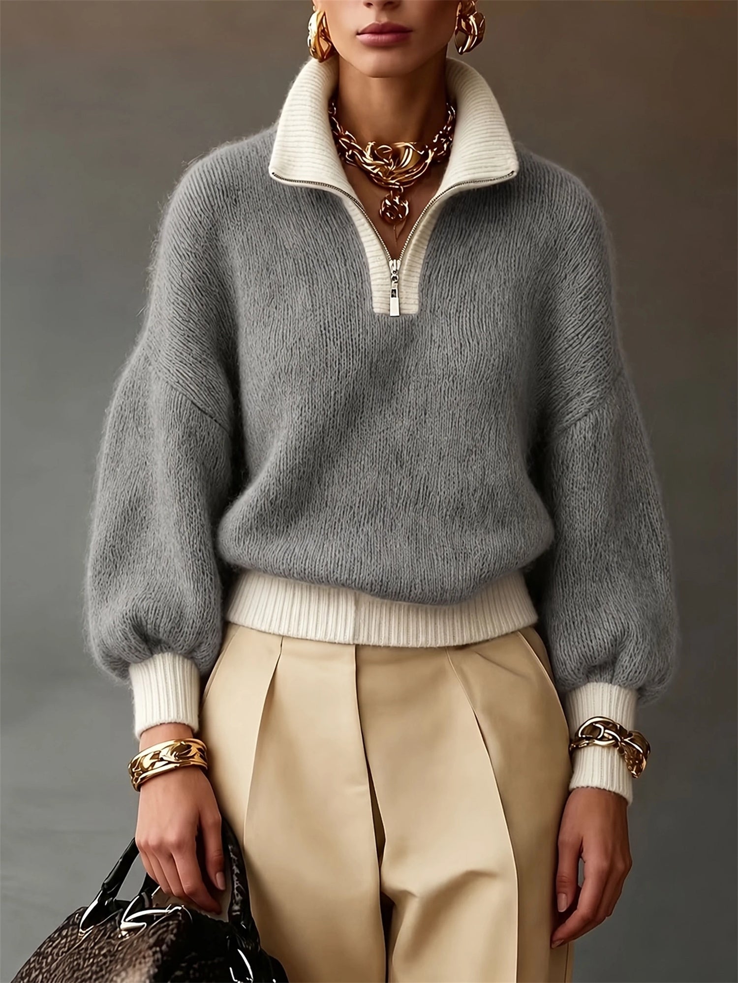 Sophia Pemberton | Lilac Quarter-Zip Knit Jumper