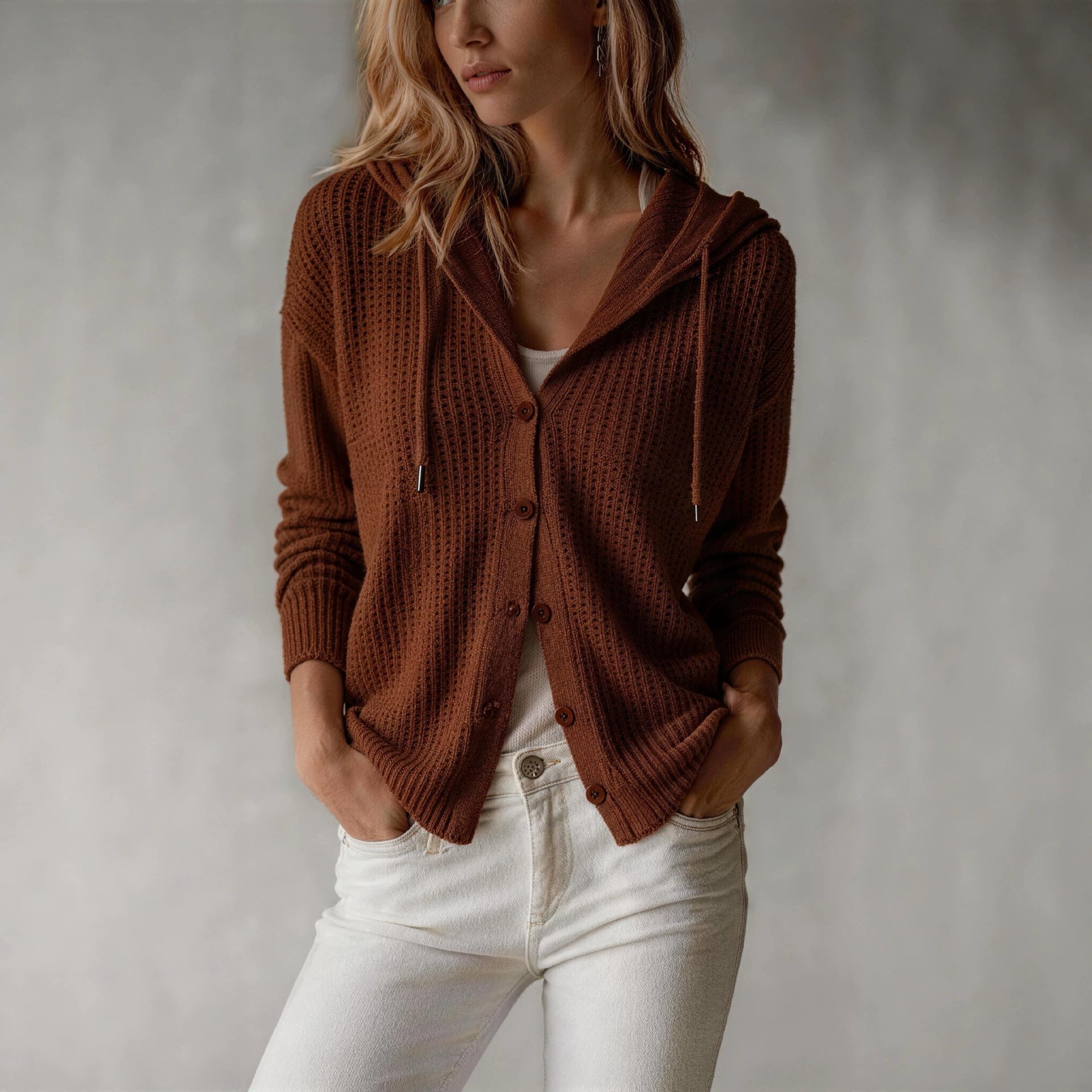Winifred Ashworth | Hooded Knit Cardigan with Button Front