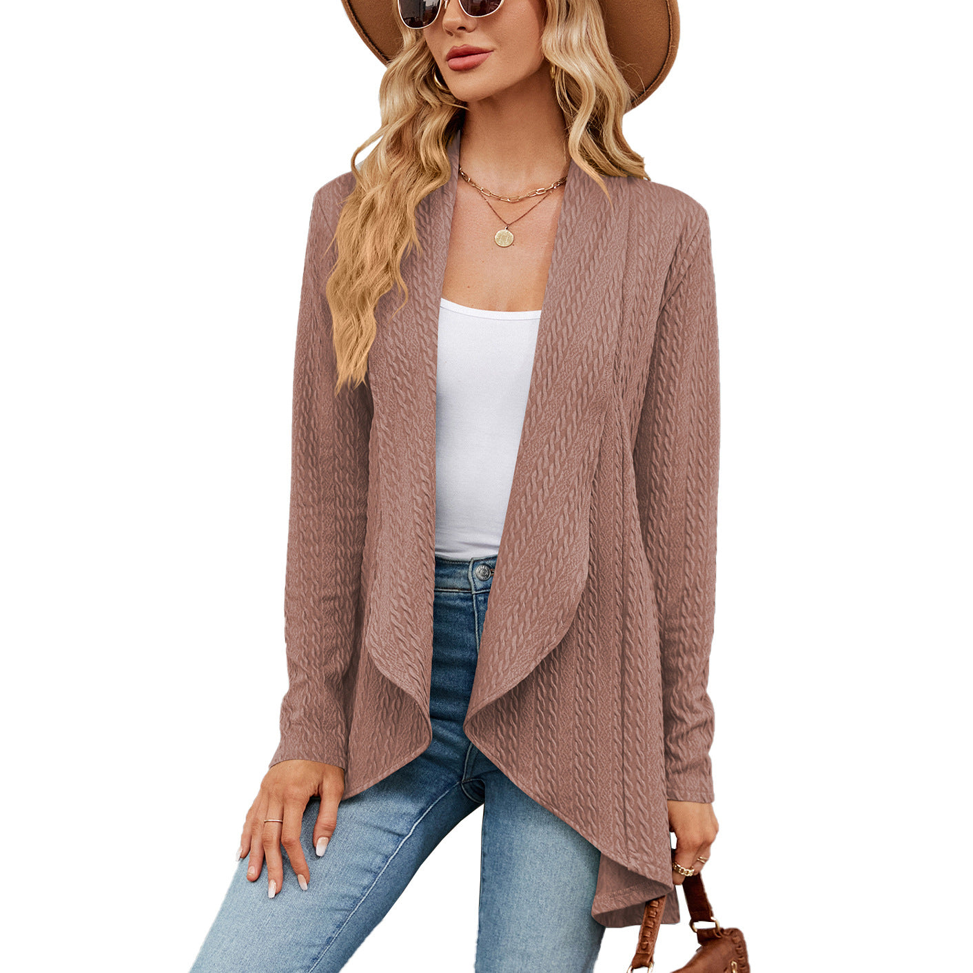 Felicity Wood | Draped Cable-Knit Open Cardigan