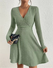 Felicity Harrison | Ribbed Knit Wrap Dress with V-Neck