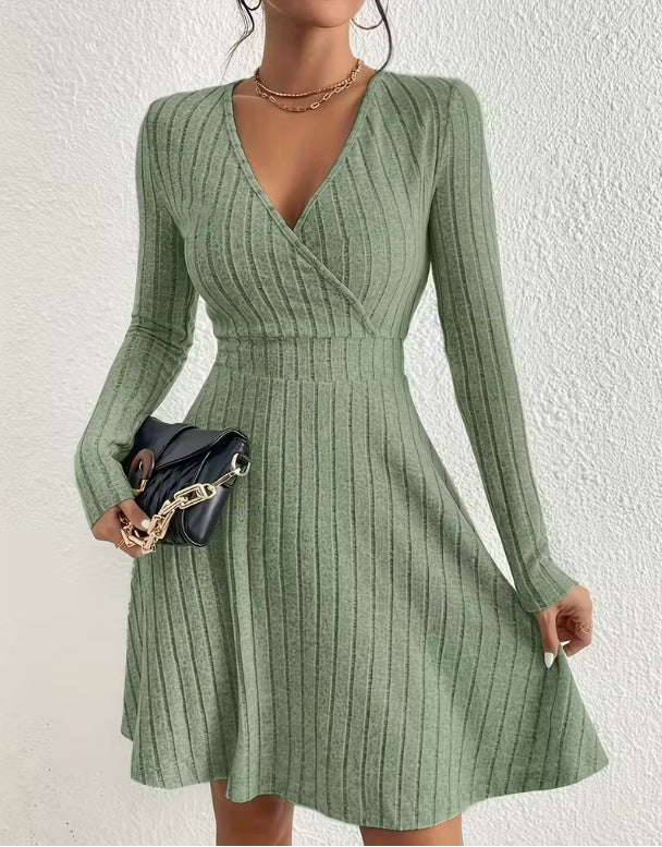 Felicity Harrison | Ribbed Knit Wrap Dress with V-Neck