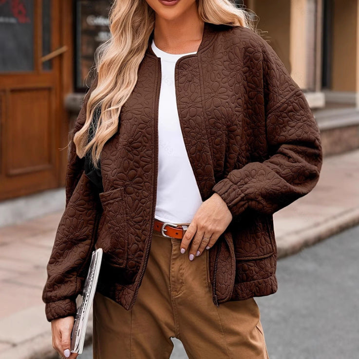 Diana Wood | Quilted Textured Zip-Up Bomber Jacket