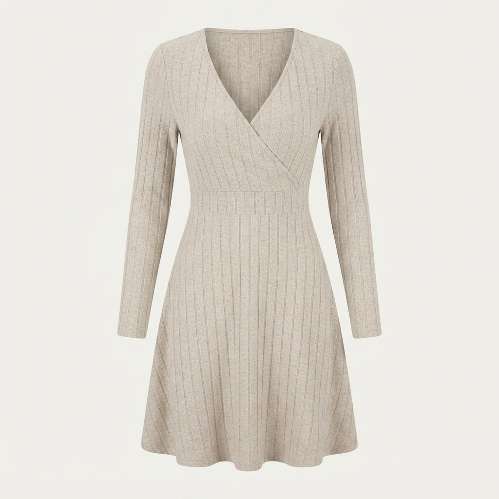 Felicity Harrison | Ribbed Knit Wrap Dress with V-Neck