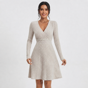 Felicity Harrison | Ribbed Knit Wrap Dress with V-Neck