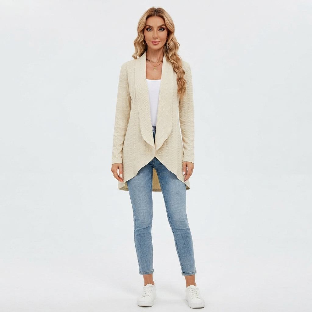 Felicity Wood | Draped Cable-Knit Open Cardigan