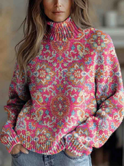 Cecily Hartwell | Vintage Floral Turtleneck Knit Sweater