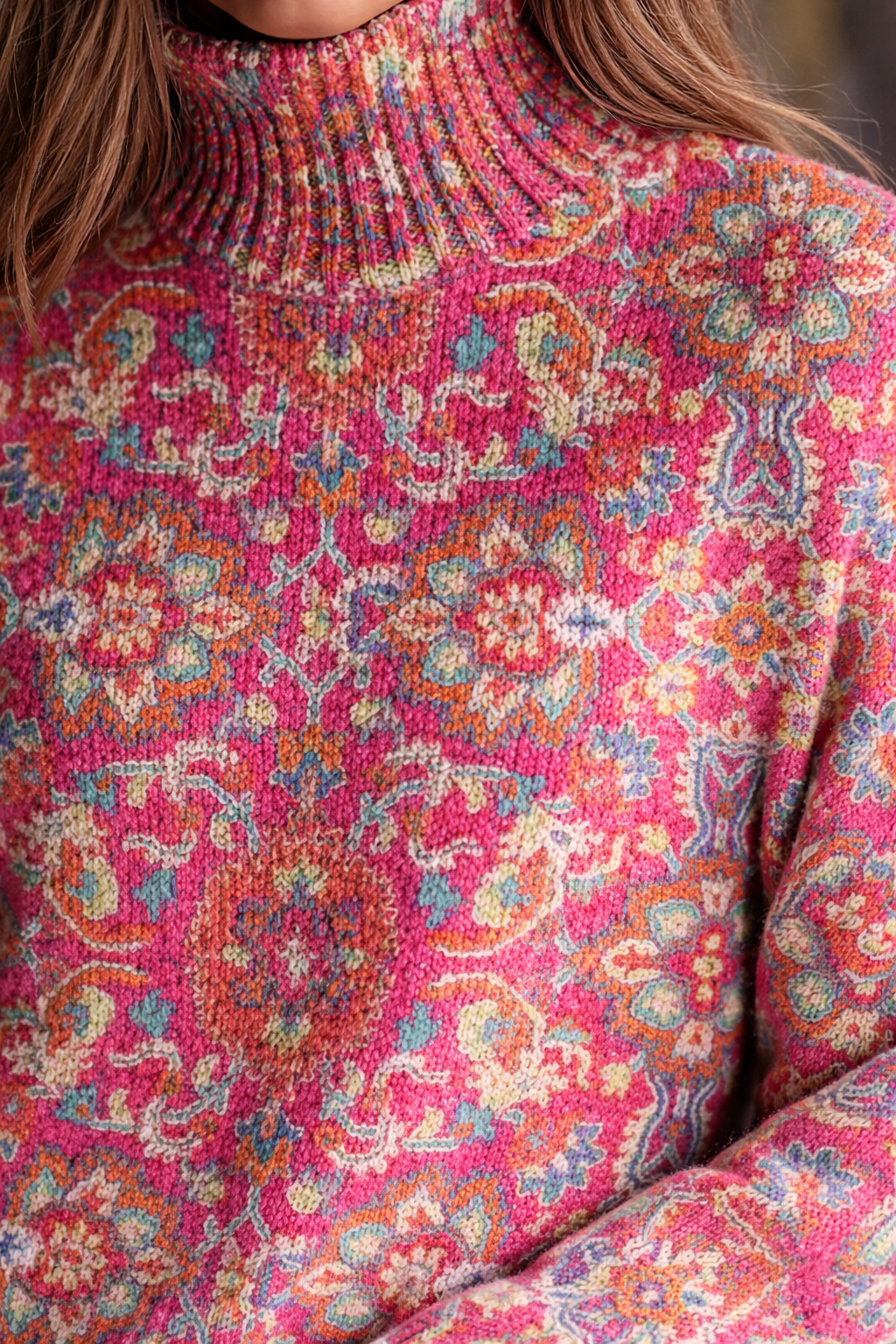 Cecily Hartwell | Vintage Floral Turtleneck Knit Sweater