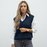 Florence Griffiths | Navy Cable Knit V-Neck Sweater Vest