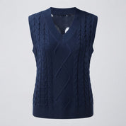 Florence Griffiths | Navy Cable Knit V-Neck Sweater Vest