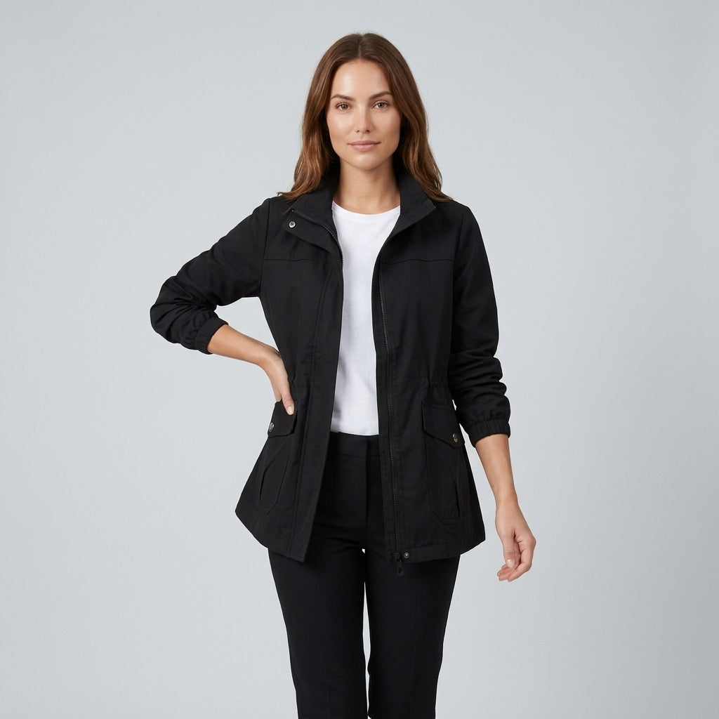Frances Hobbs | Khaki Drawstring Waist Windbreaker Jacket - Black