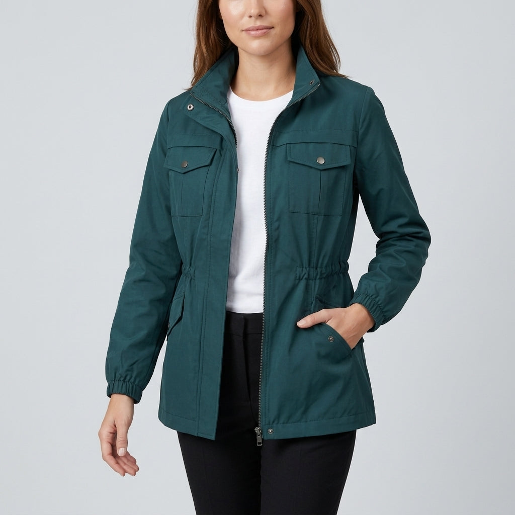 Frances Hobbs | Khaki Drawstring Waist Windbreaker Jacket - Blue