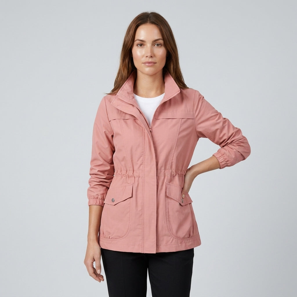 Frances Hobbs | Khaki Drawstring Waist Windbreaker Jacket - Pink