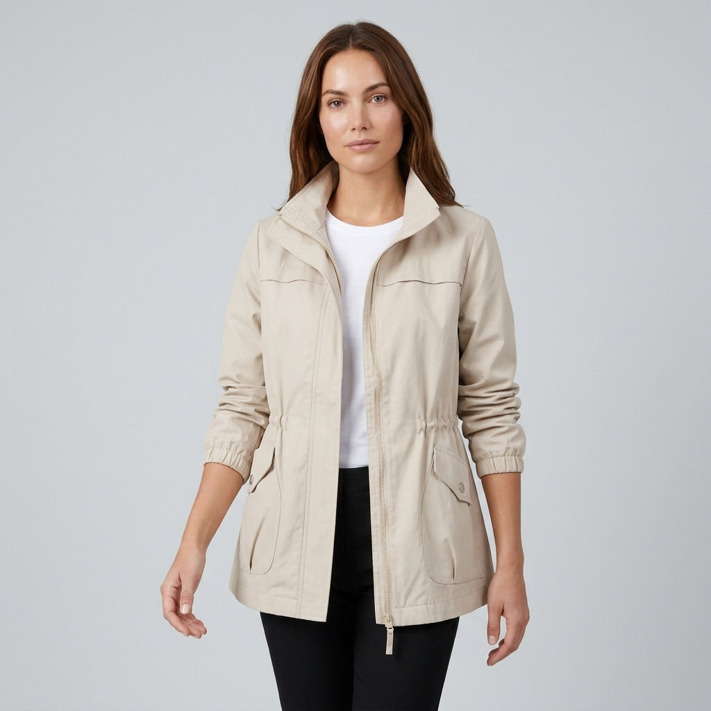 Frances Hobbs | Khaki Drawstring Waist Windbreaker Jacket - White