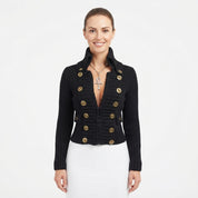 Freya Mackenzie | Ribbed Button-Front Stand Collar Cardigan