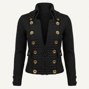 Freya Mackenzie | Ribbed Button-Front Stand Collar Cardigan