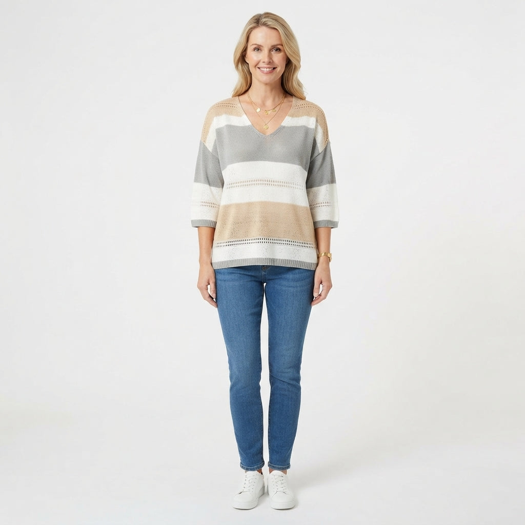 Freya Wood | Relaxed Colour-Block V-Neck Knit Top