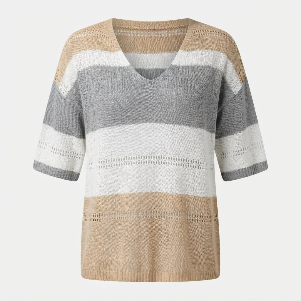 Freya Wood | Relaxed Colour-Block V-Neck Knit Top