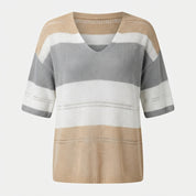 Freya Wood | Relaxed Colour-Block V-Neck Knit Top