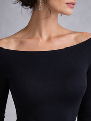 Verity Campbell | Long Sleeve Boat Neck Maxi Dress in Black