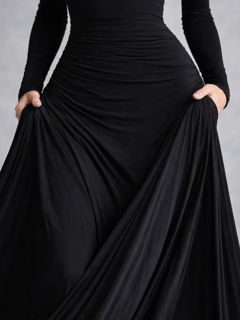 Verity Campbell | Long Sleeve Boat Neck Maxi Dress in Black