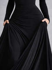 Verity Campbell | Long Sleeve Boat Neck Maxi Dress in Black
