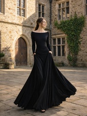 Verity Campbell | Long Sleeve Boat Neck Maxi Dress in Black