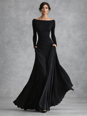 Verity Campbell | Long Sleeve Boat Neck Maxi Dress in Black