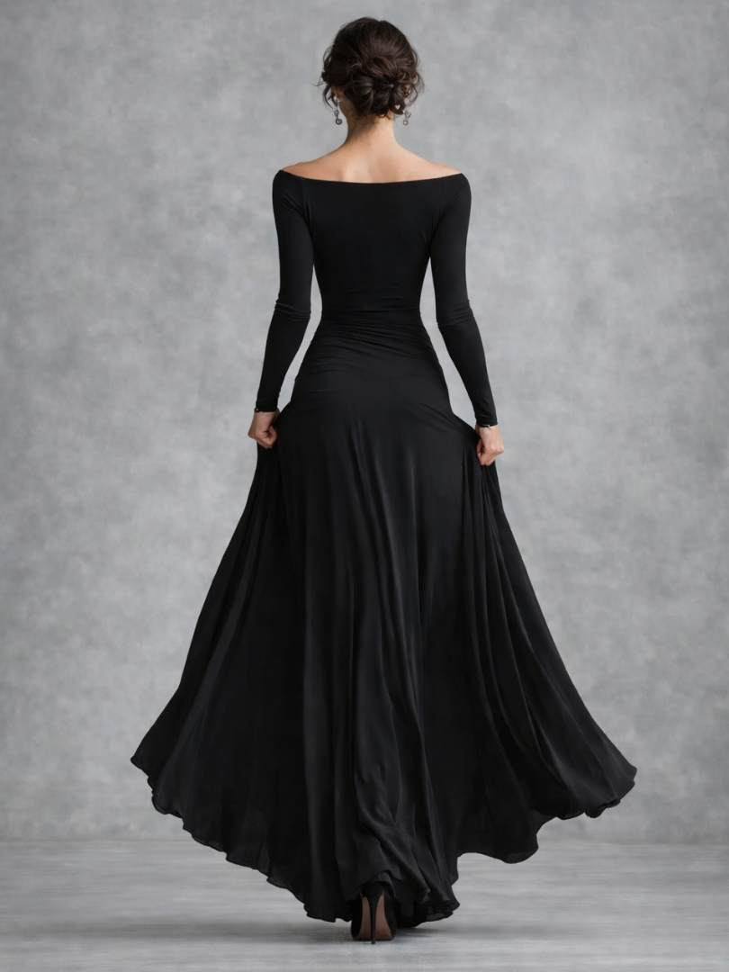 Verity Campbell | Long Sleeve Boat Neck Maxi Dress in Black